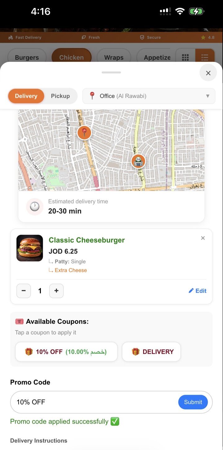OrderStraight ordering app — cart