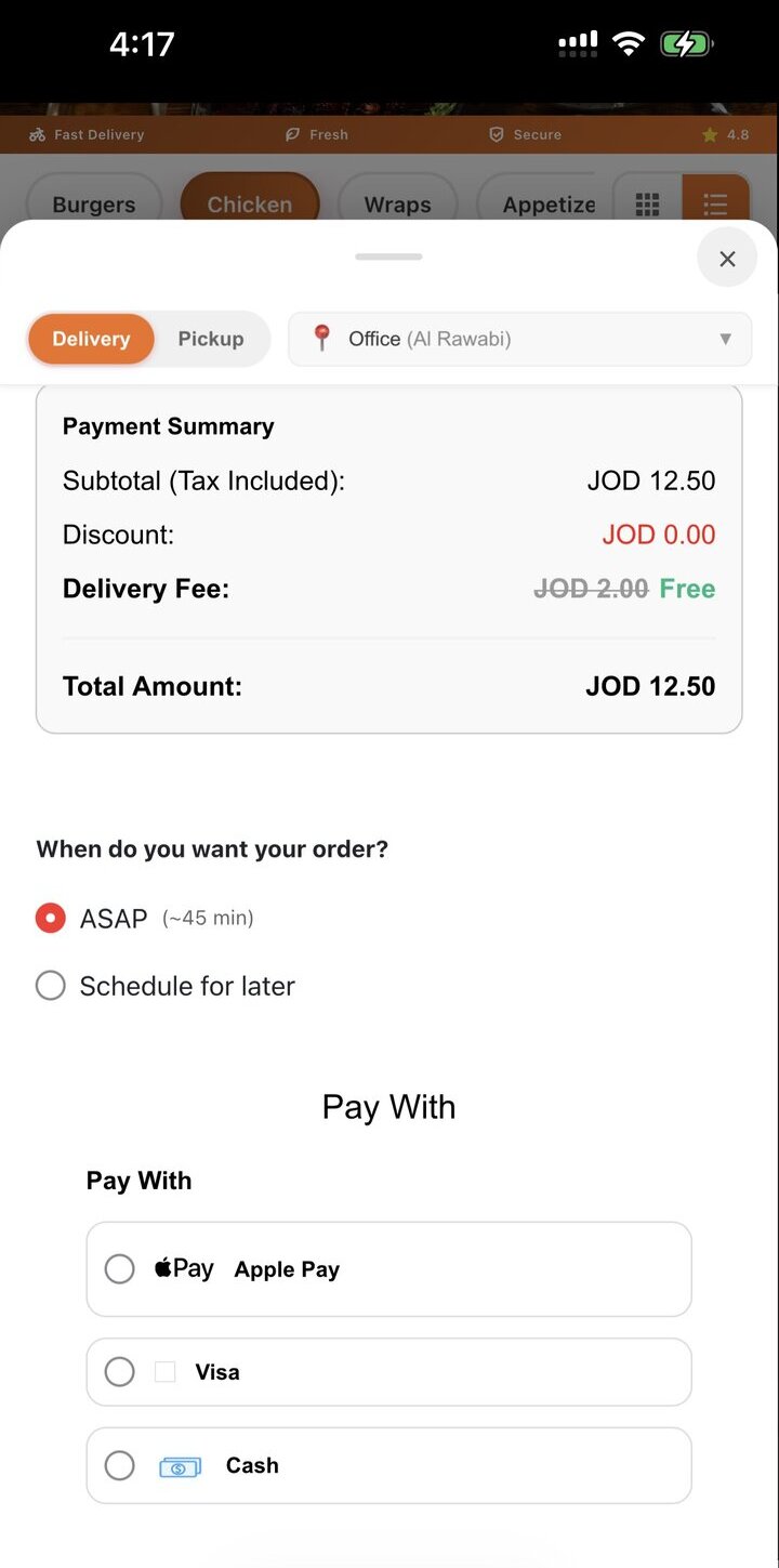 OrderStraight ordering app — checkout
